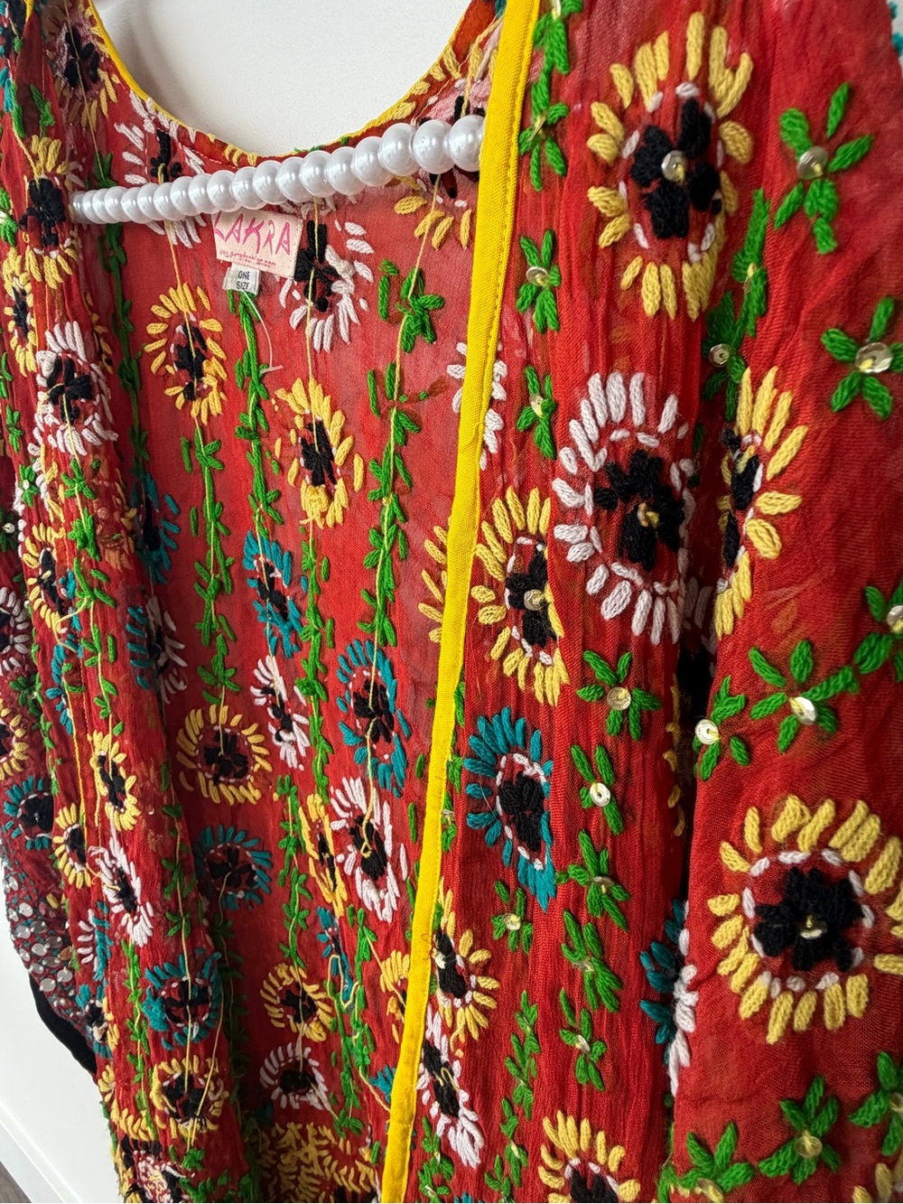 Boho Floral Patchwork Long Kimono Robe - Rust Multi - Picture 6 of 7